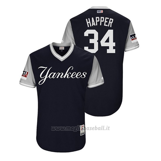 Maglia Baseball Uomo New York Yankees J.a. Happ 2018 Llws Players Weekend Happer Blu